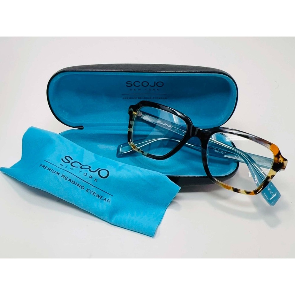 NEW Scojo New York Bergen St +1.25 Reading Glasses Blue Tortoise w/ Case Cloth